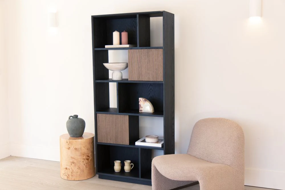 Nevada Oak Bookcase with Black Frame Range - Image 2