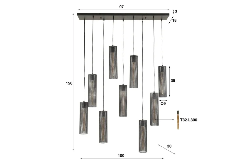 Noor 9 String Mesh Pendant Light - Image 5