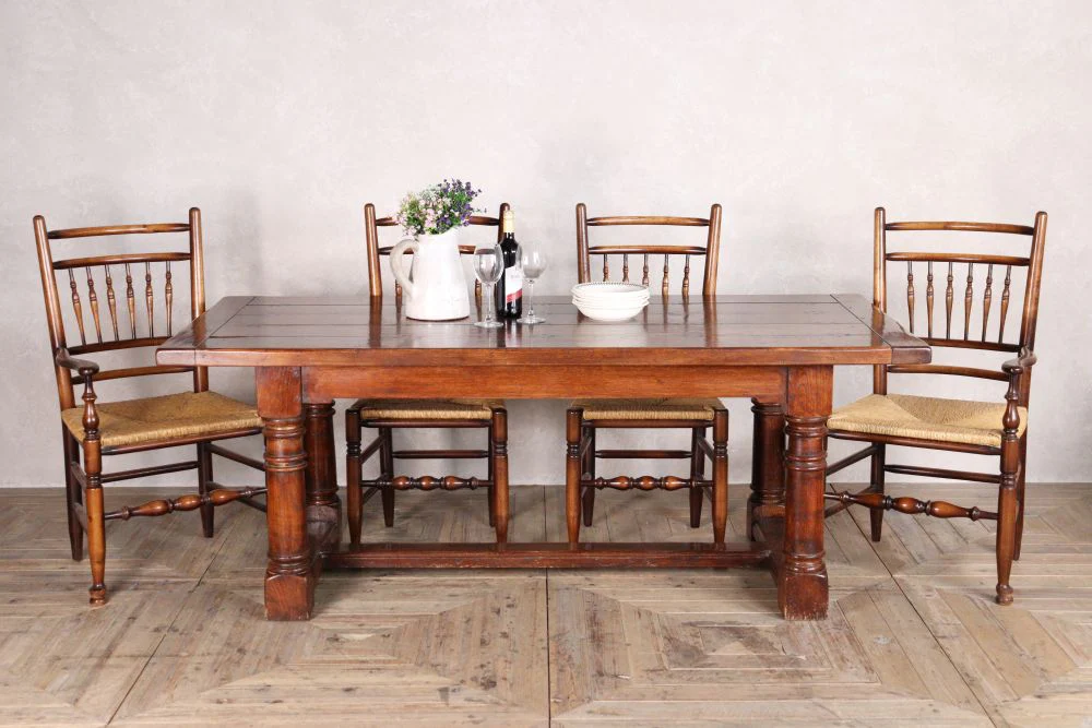 Oak Refectory Table and Six Stick Back Chairs - Image 2