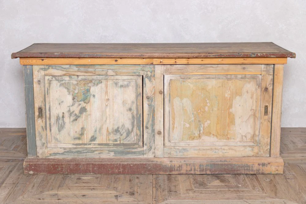 Vintage Pine Counter with Glass Doors - Image 3