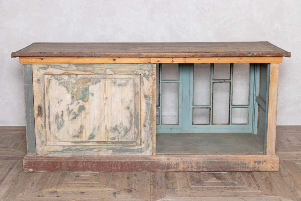 Vintage Pine Counter with Glass Doors - Image 5
