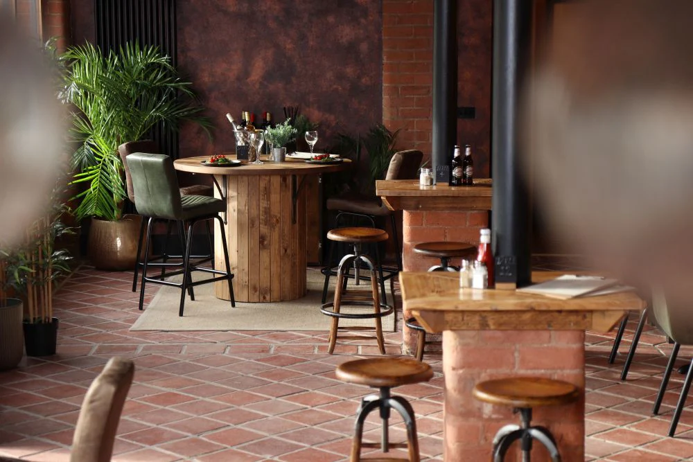 Pine Slatted Drum Bar Table - Image 10