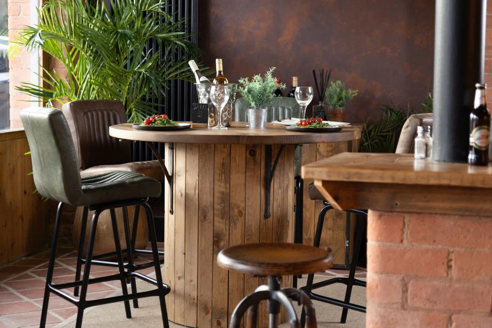 Pine Slatted Drum Bar Table - Image 11