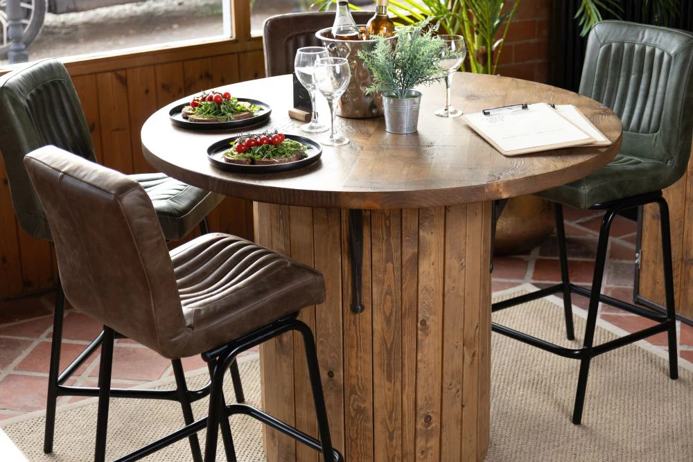 Pine Slatted Drum Bar Table - Image 12