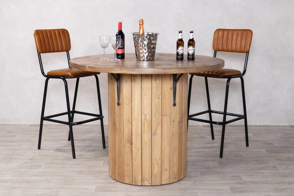 Pine Slatted Drum Bar Table - Image 3