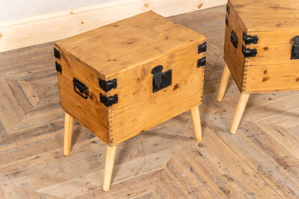 Pair of Upcycled Pine Travelling Chests - Image 3