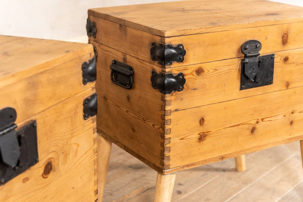Pair of Upcycled Pine Travelling Chests - Image 4