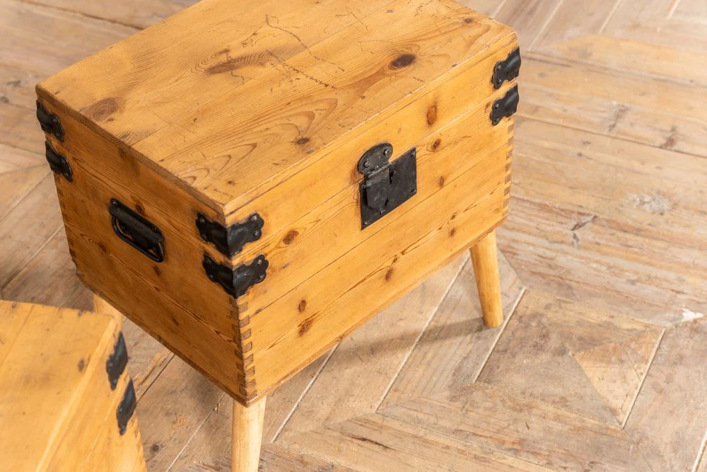 Pair of Upcycled Pine Travelling Chests - Image 5