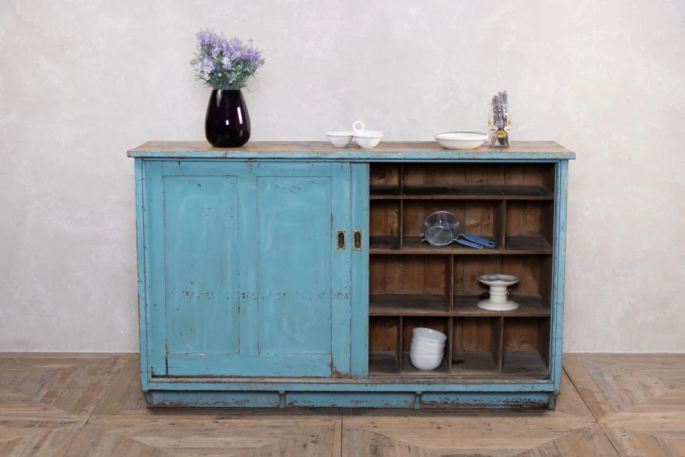 Large Pine Sliding Door Cupboard With Internal Pigeonholes