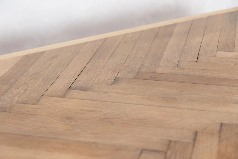 Red Industrial Style Kitchen Workbench with Oak Chevron Top - Image 6
