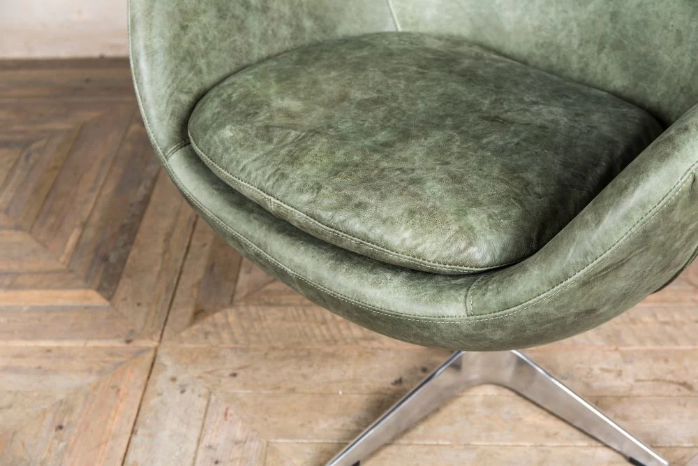 Leather Retro Swivel Egg Chair - Image 17