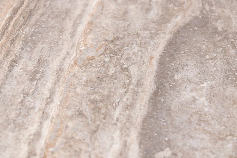 Round Travertine Top Table With Wooden Pedestal Base - Image 3