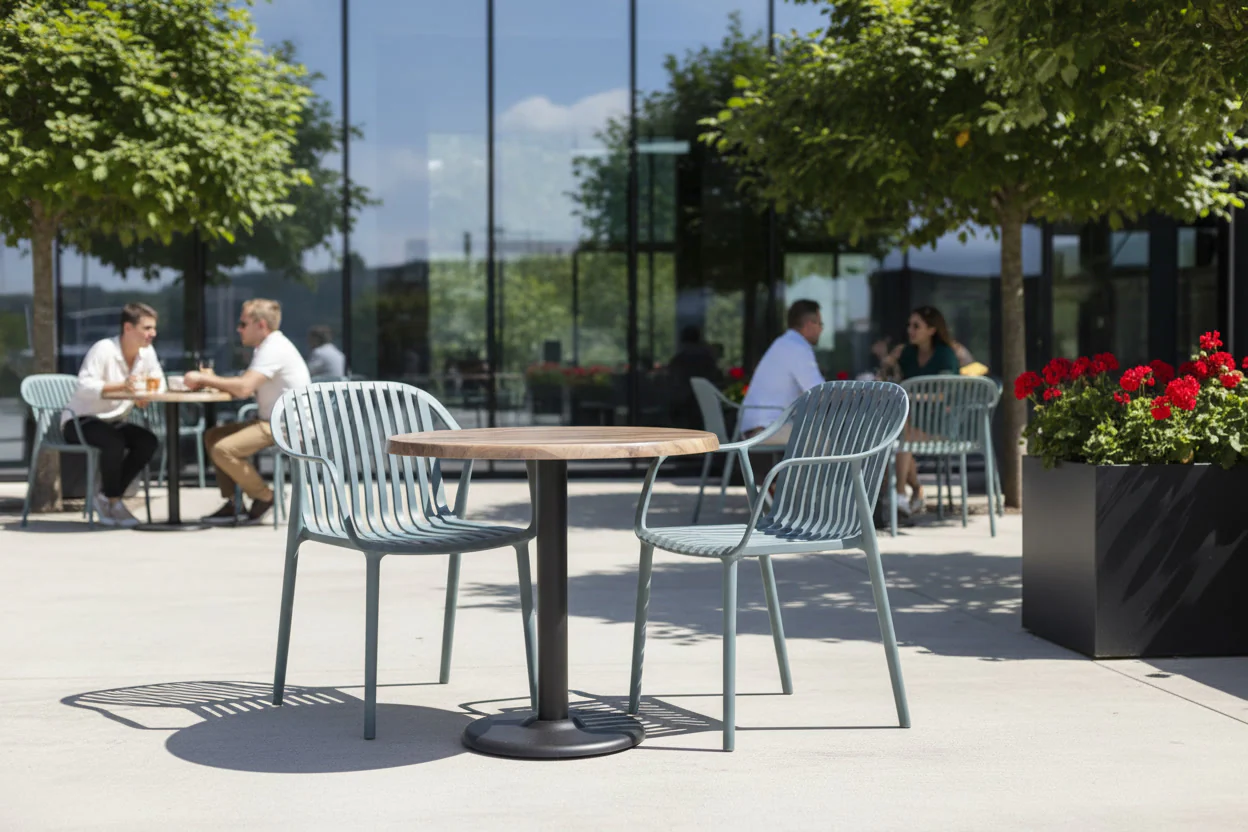 Rustic Maple Top Outdoor Café Table Set with California Chairs - Image 30