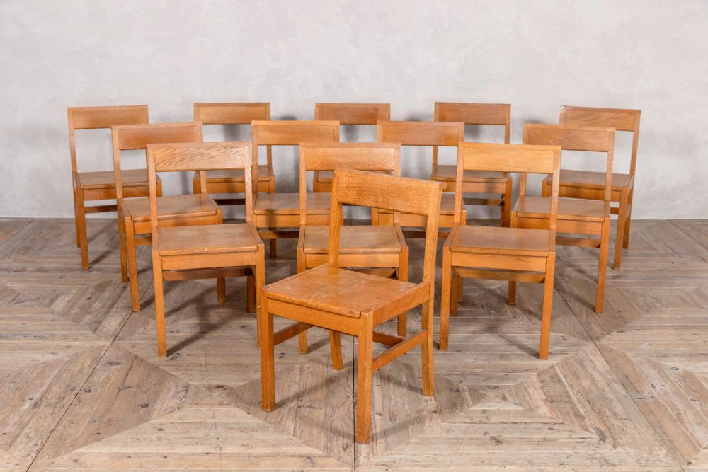 Solid English Oak Scandinavian Style Chairs - Set of 12