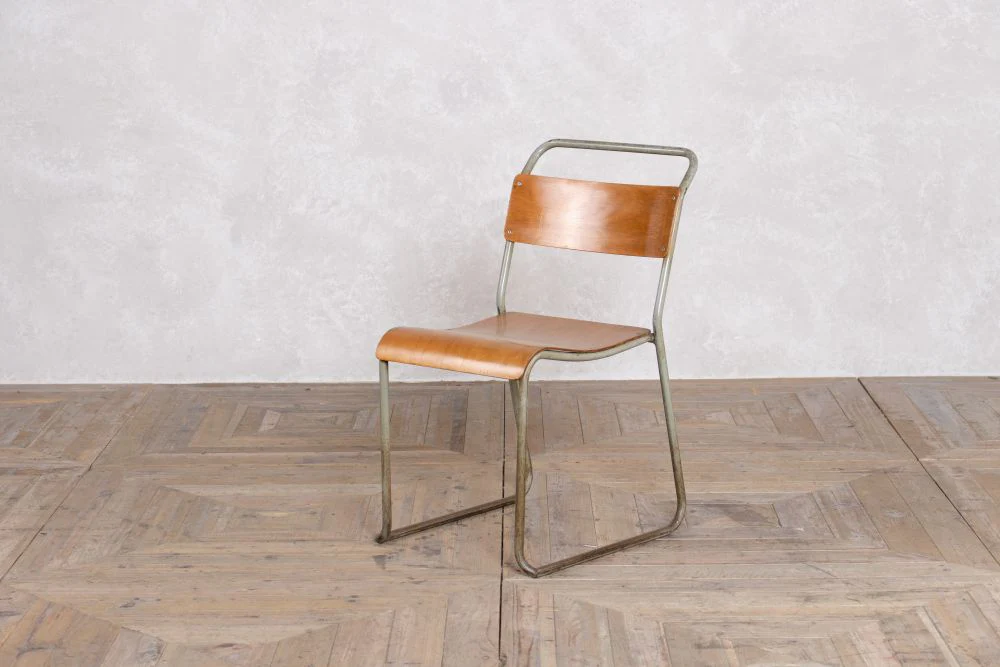 Set of 3 Vintage Stacking Chairs with Plywood Seat - Image 3