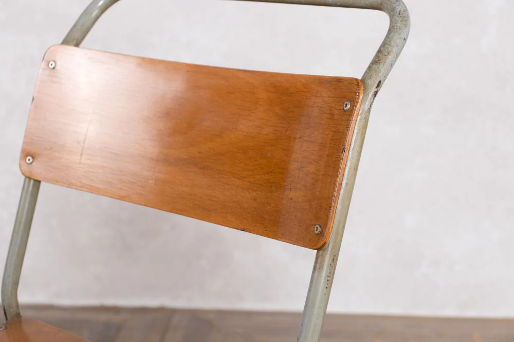 Set of 3 Vintage Stacking Chairs with Plywood Seat - Image 5
