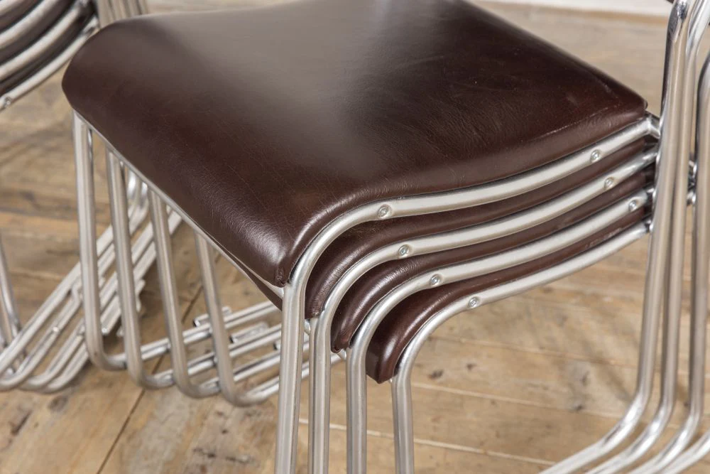 Set of 8 Leather and Chrome Chairs - Image 3