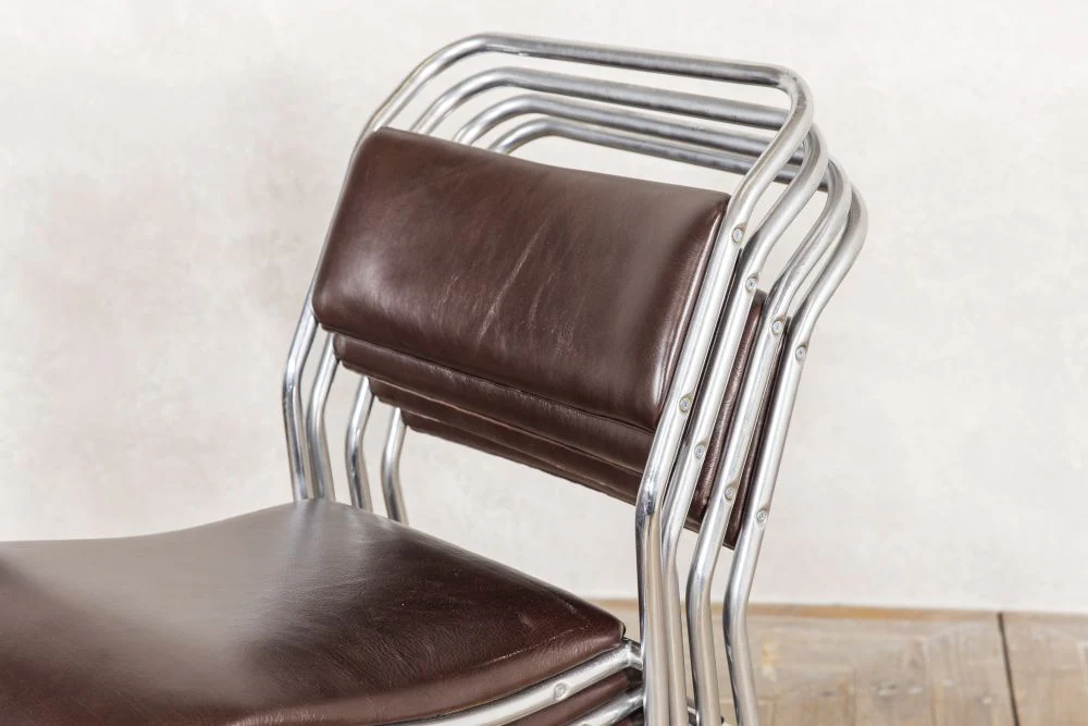 Set of 8 Leather and Chrome Chairs - Image 6