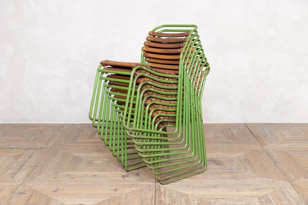 Vintage Green Stacking Chairs - Set of 10