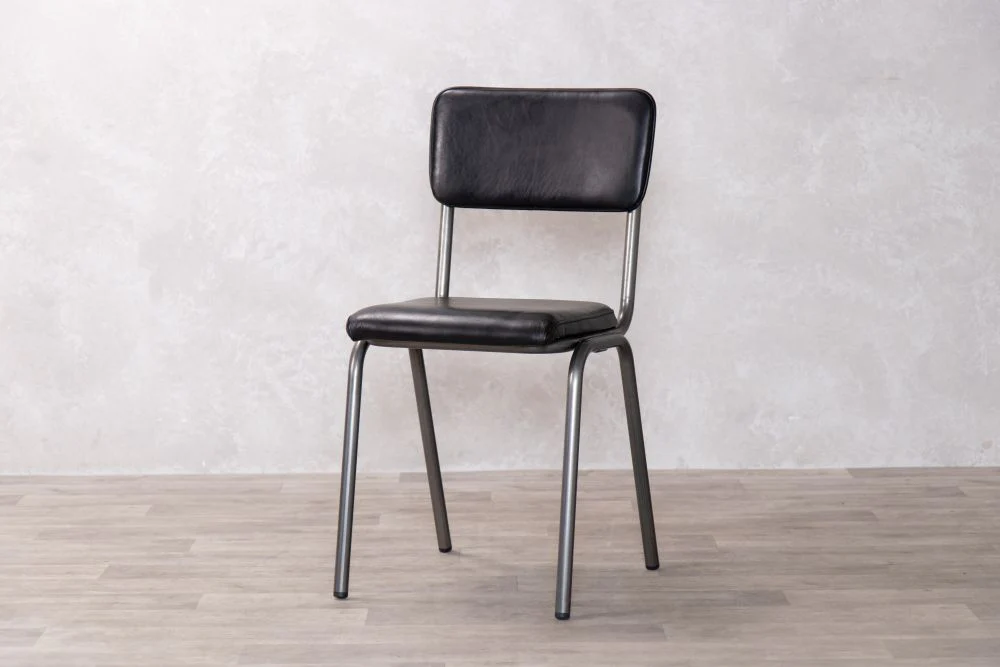 Shoreditch Leather Restaurant Cafe Chairs - Gunmetal Frame - Image 10