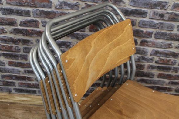 Chelsea ONE Stacking Chair -Gunmetal frame vintage wood seat