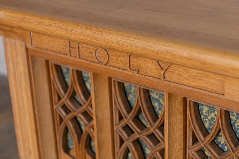 Solid English Oak Altar Table Haberdashery Shop Counter - Image 4