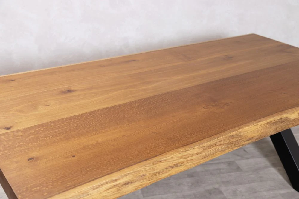 Solid Oak Live Edge Dining Table with Metal Base Range - Image 5