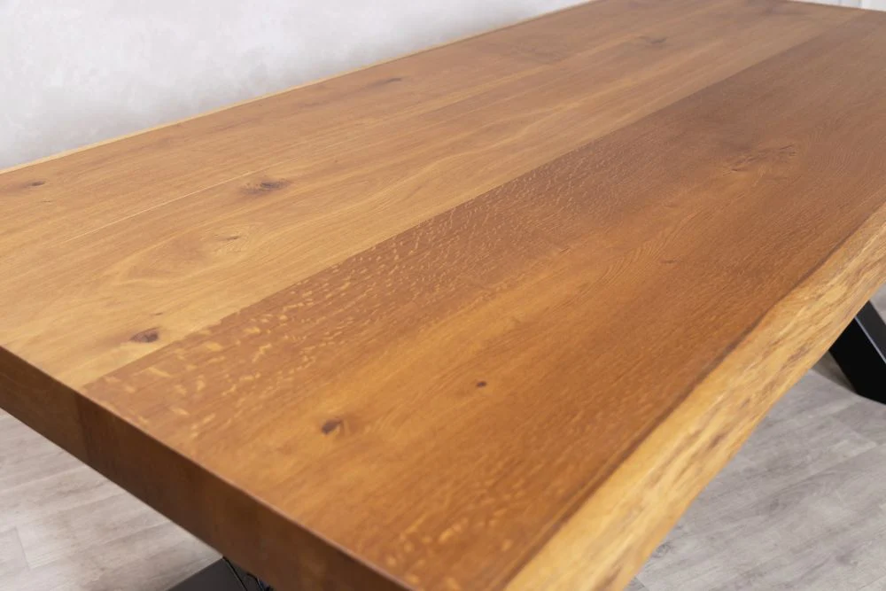 Solid Oak Live Edge Dining Table with Metal Base Range - Image 7