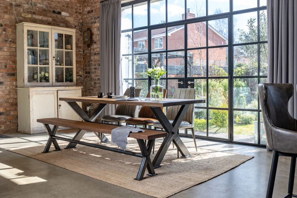 Pine Top X-Frame Dining Table - Image 4