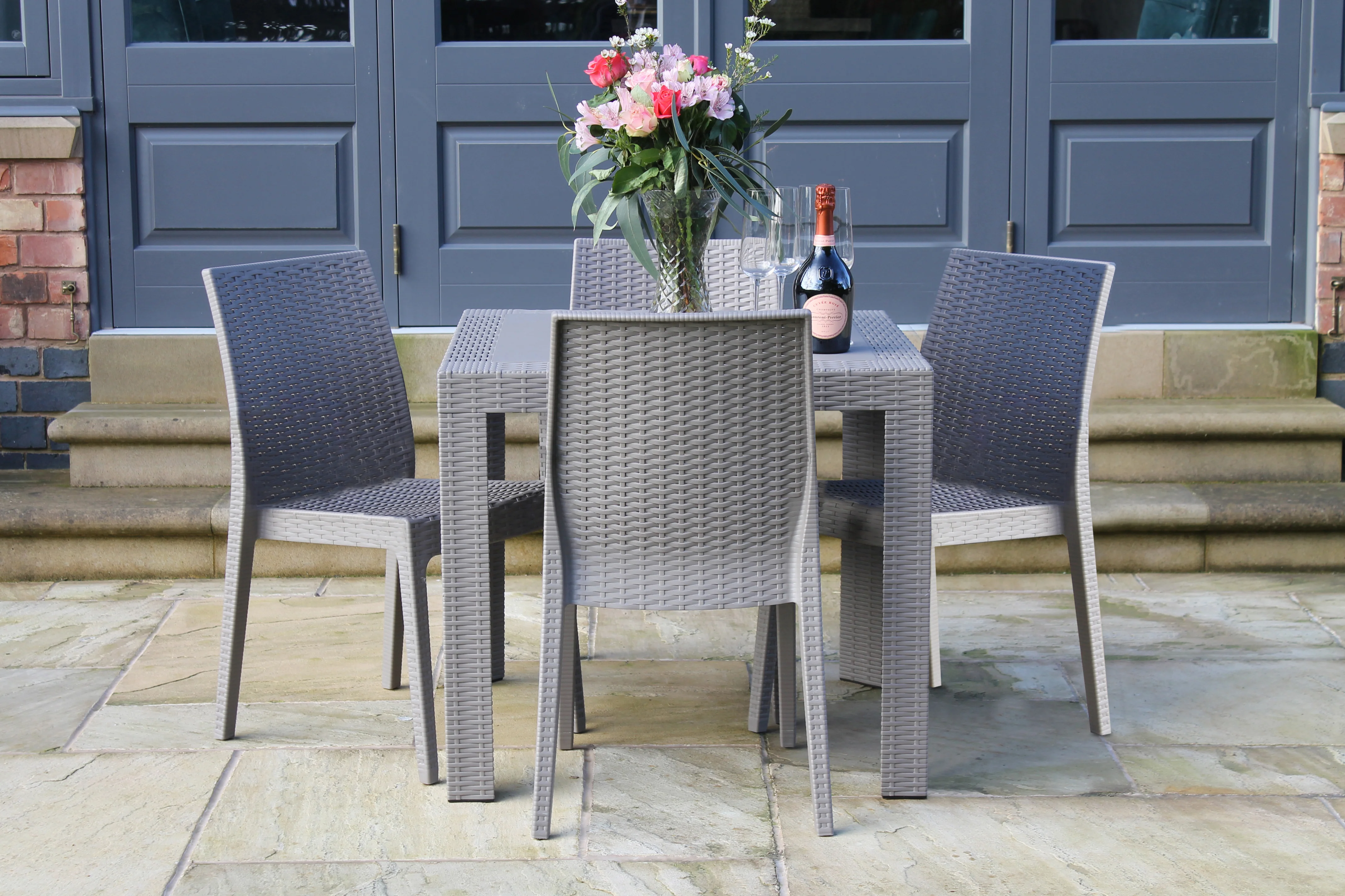 Valencia Table &amp; 4 Side Chairs - Taupe - 80cm x 80cm