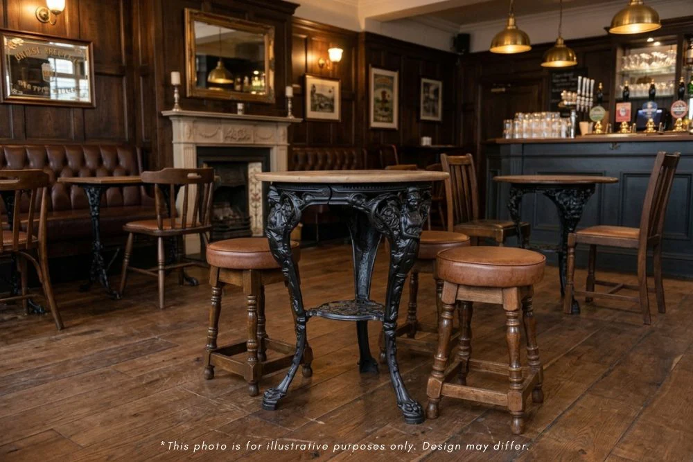 Victorian Style Cast Iron Table and Wooden Stool Set - Image 2
