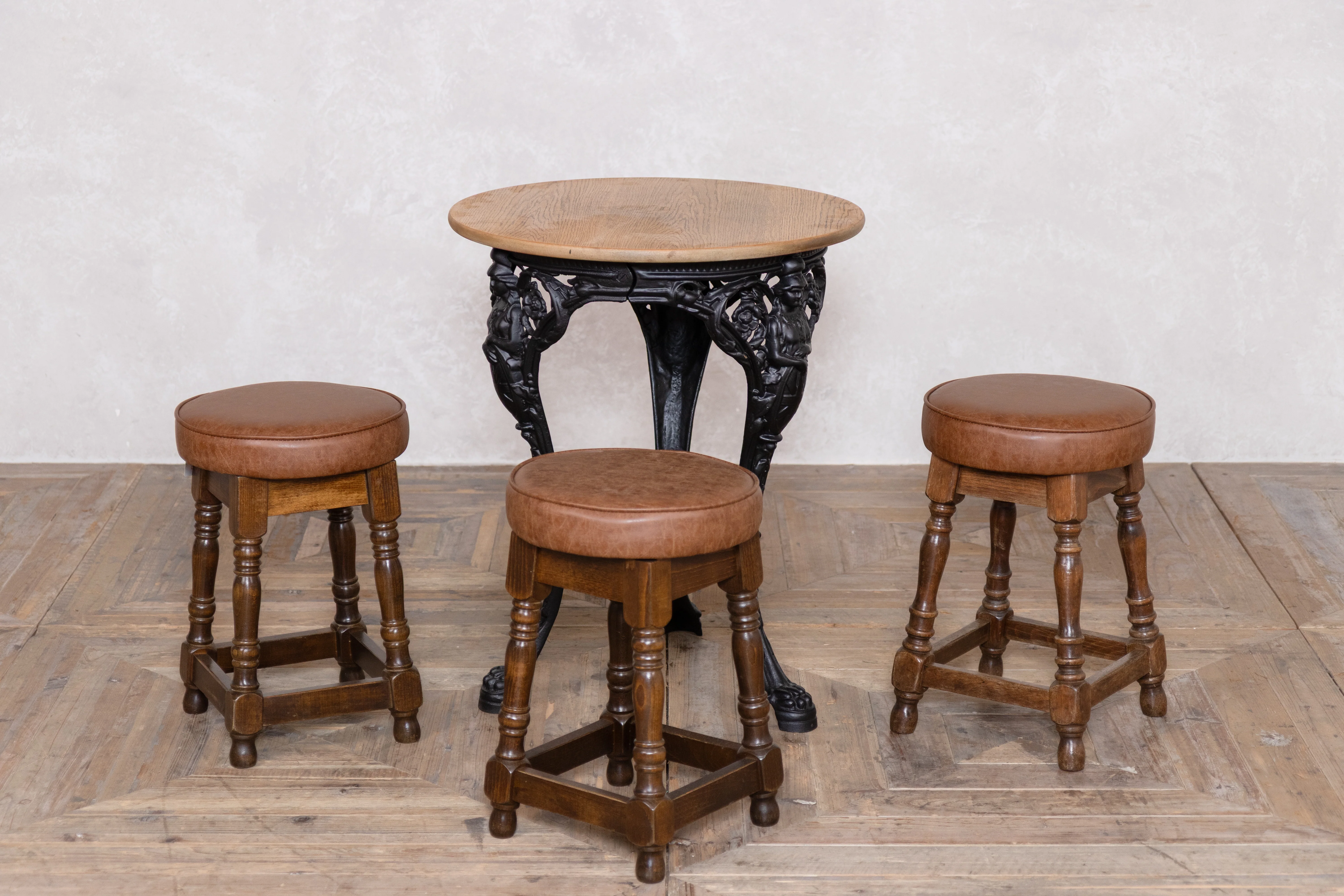 Victorian Style Cast Iron Table and Wooden Stool Set - Image 3