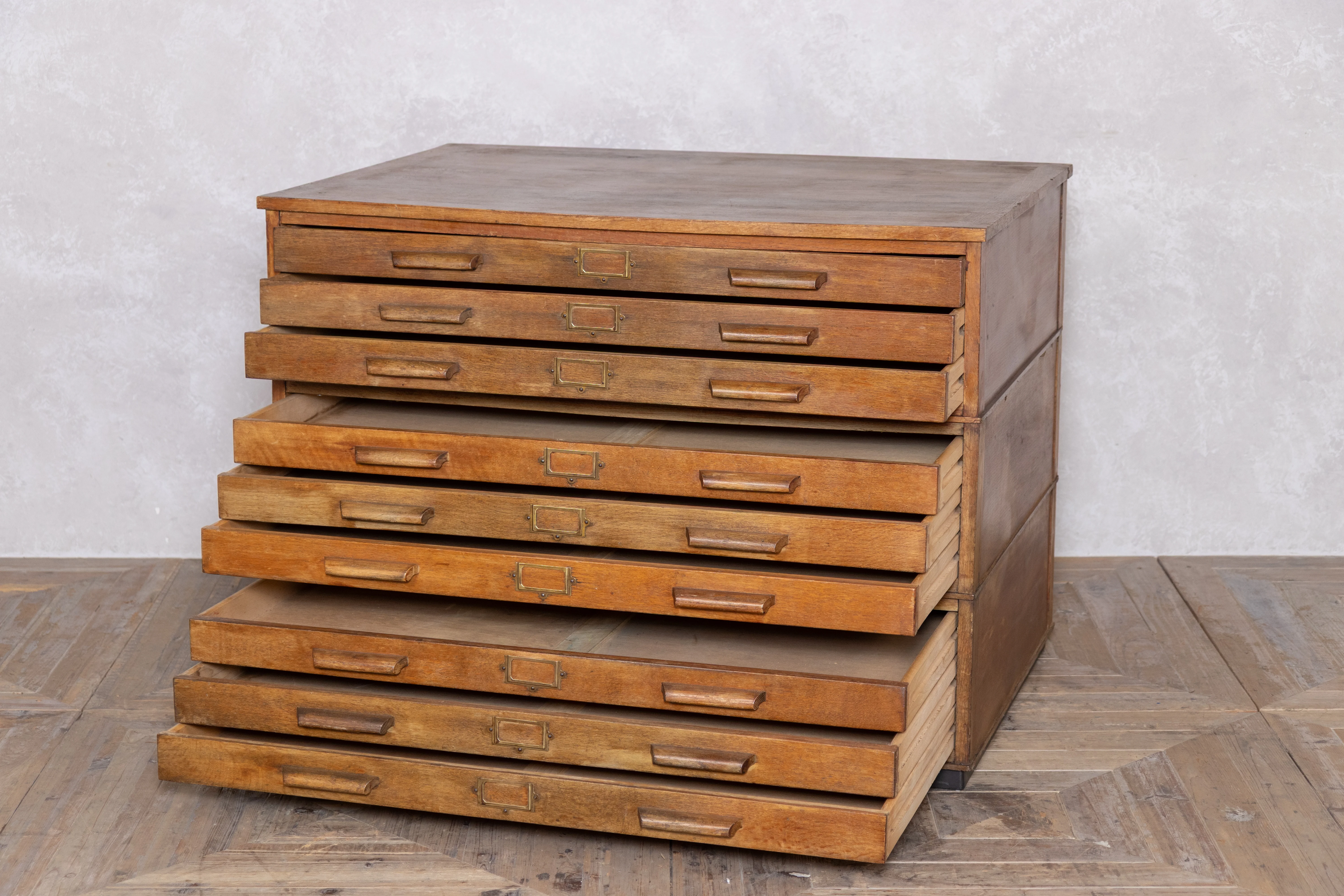 Vintage 1920's Three Tiered Oak Plan Chest - Image 2