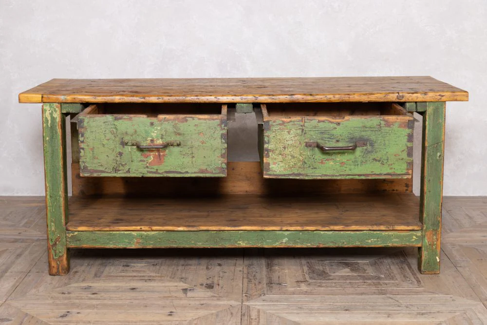 Vintage Green Industrial Workbench - Image 3