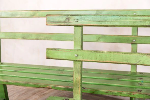 Vintage Green Slatted Bench - Image 3