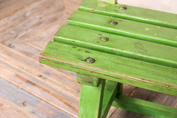 Vintage Green Slatted Bench - Image 7
