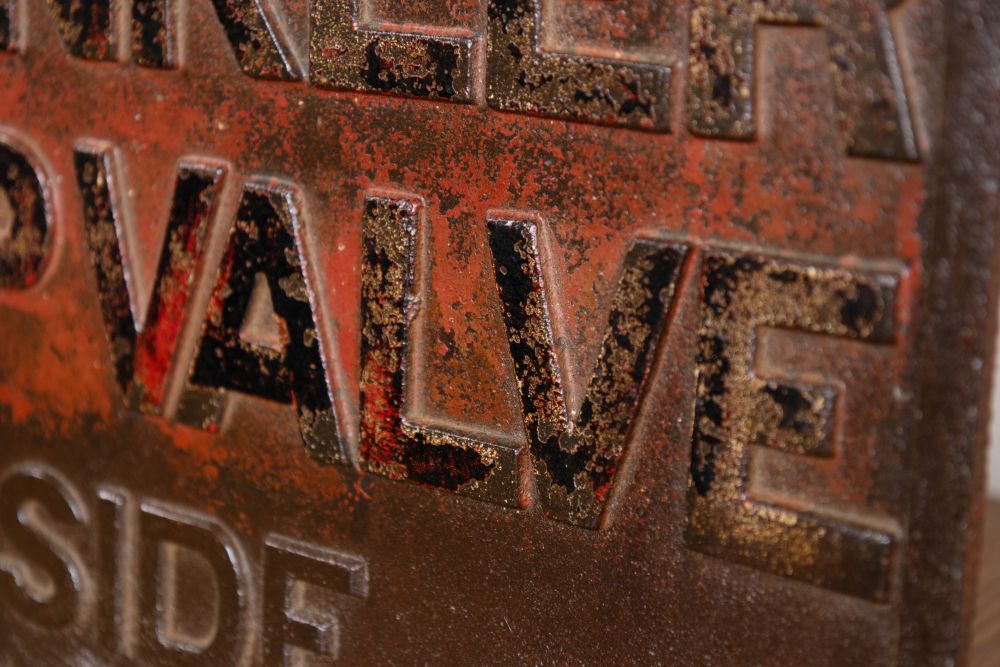 Vintage Large Cast Iron Signs 'Sprinkler Stop Valve Inside' - Image 4
