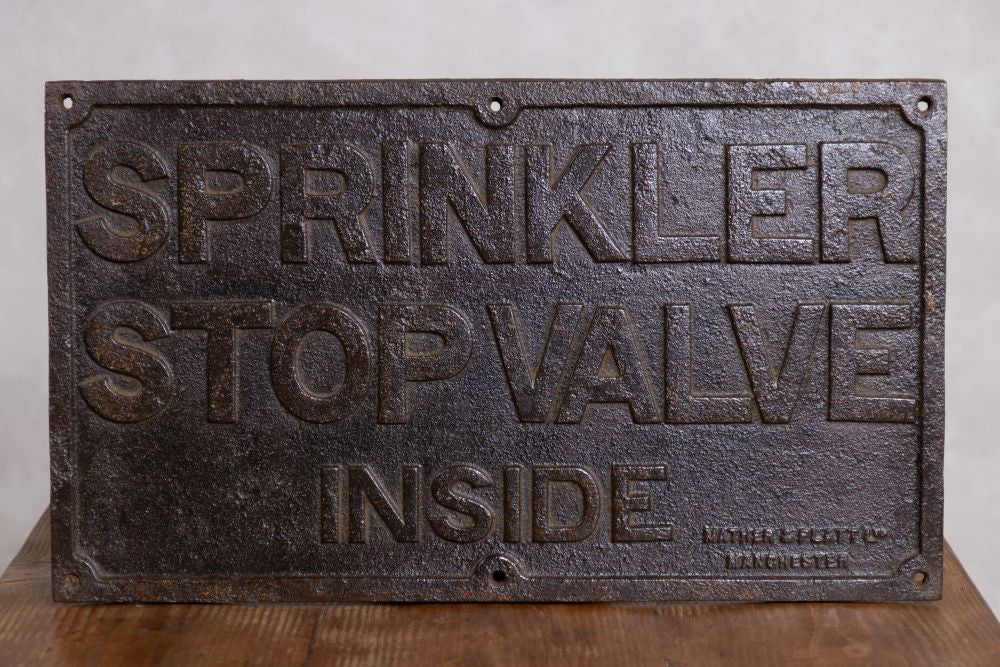 Vintage Large Cast Iron Signs 'Sprinkler Stop Valve Inside' - Image 7