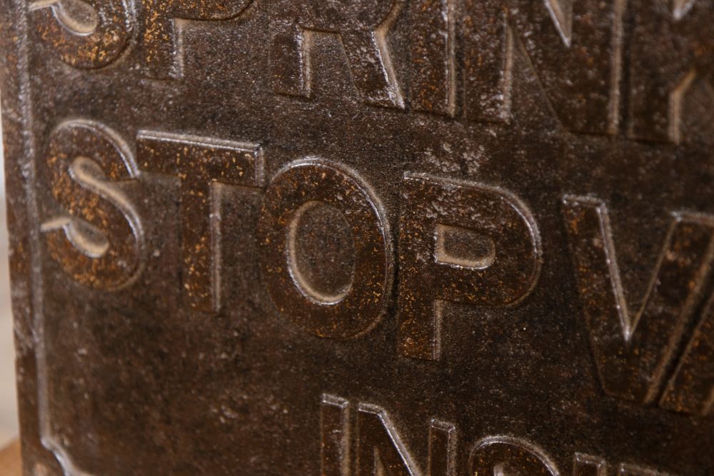 Vintage Large Cast Iron Signs 'Sprinkler Stop Valve Inside' - Image 9