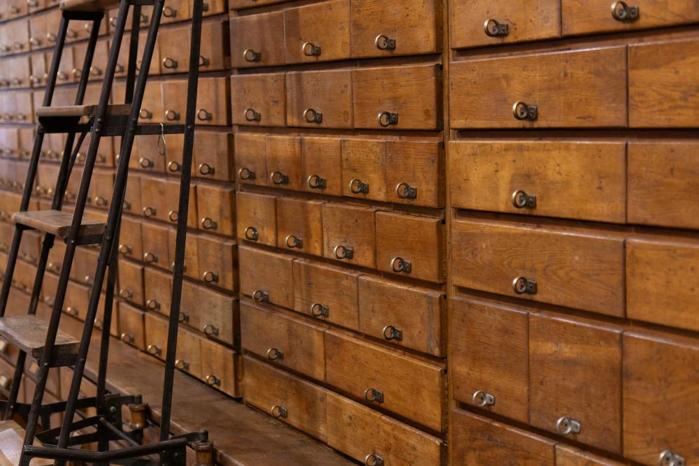 Vintage Shop Haberdashery Cabinet with Rolling Ladder - Image 7