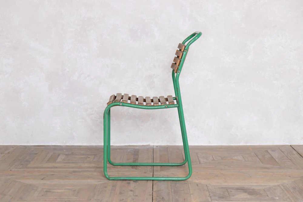 Set of 6 Vintage Green Slatted Stacking Chairs - Green Frame - Image 4