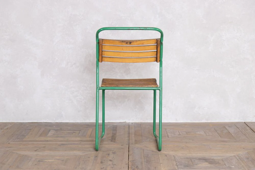 Set of 6 Vintage Green Slatted Stacking Chairs - Green Frame - Image 5