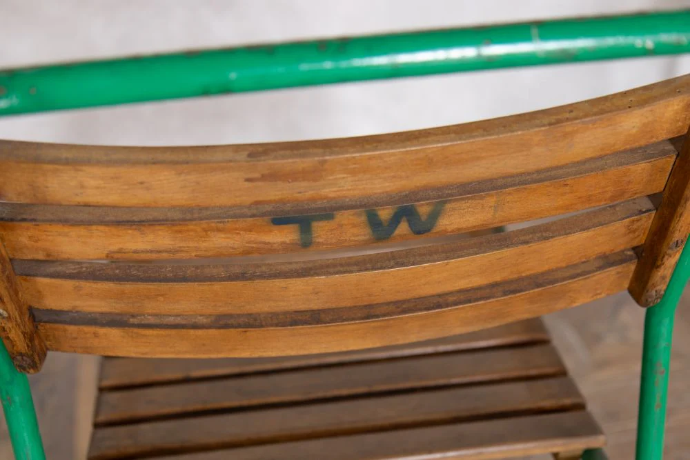 Set of 6 Vintage Green Slatted Stacking Chairs - Green Frame - Image 9