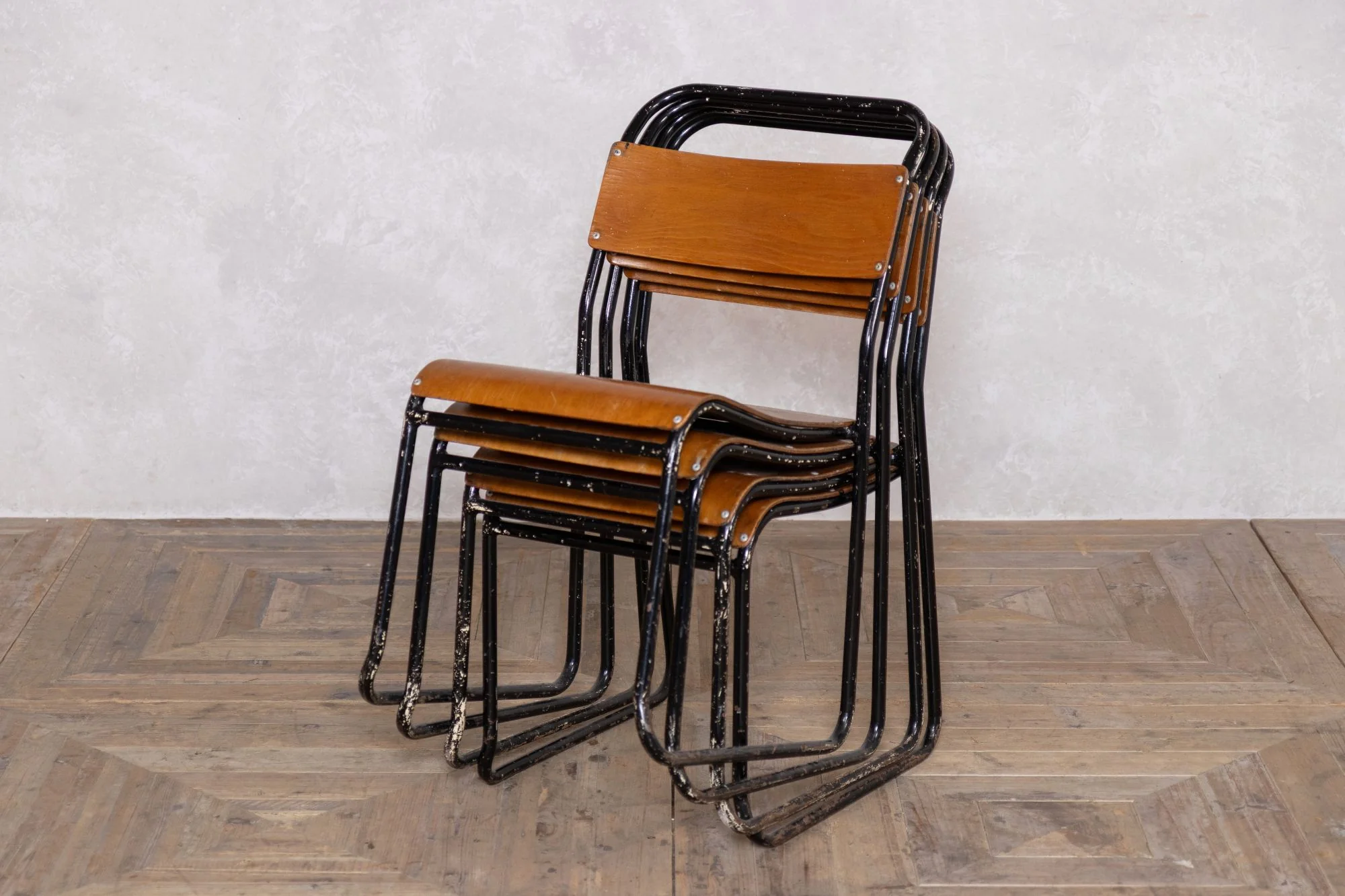 Vintage Stacking Chairs with Plywood Seat & Backs - Image 9