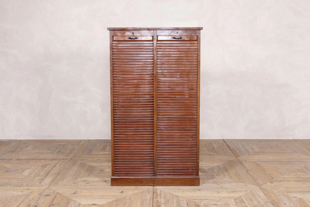 Double Walnut Tambour Fronted Filing Cabinet