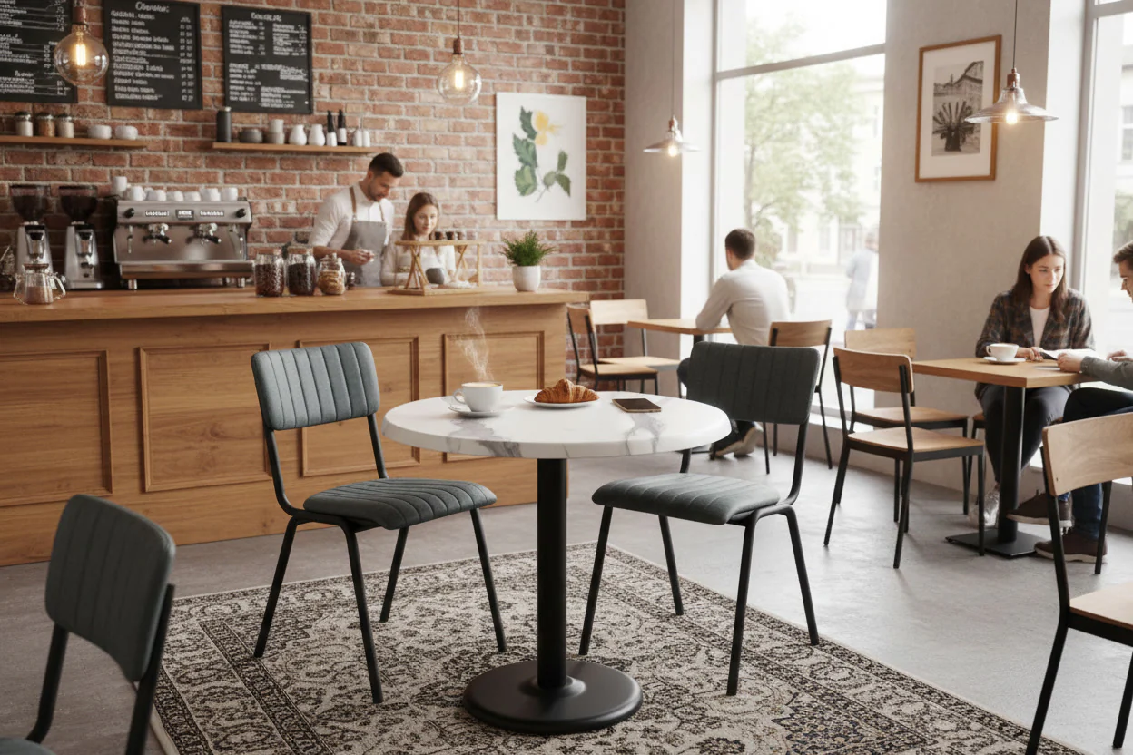 White Marble Effect Top Indoor Café Table Set - Image 2