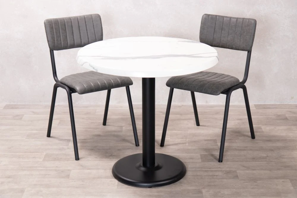White Marble Effect Top Indoor Café Table Set - Image 6