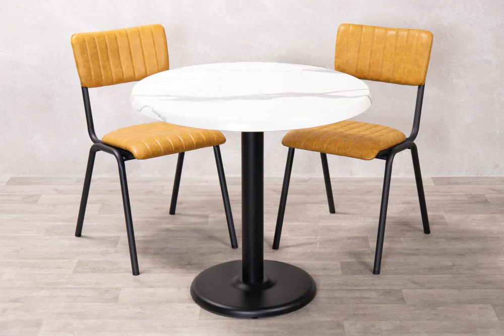 White Marble Effect Top Indoor Café Table Set - Image 7