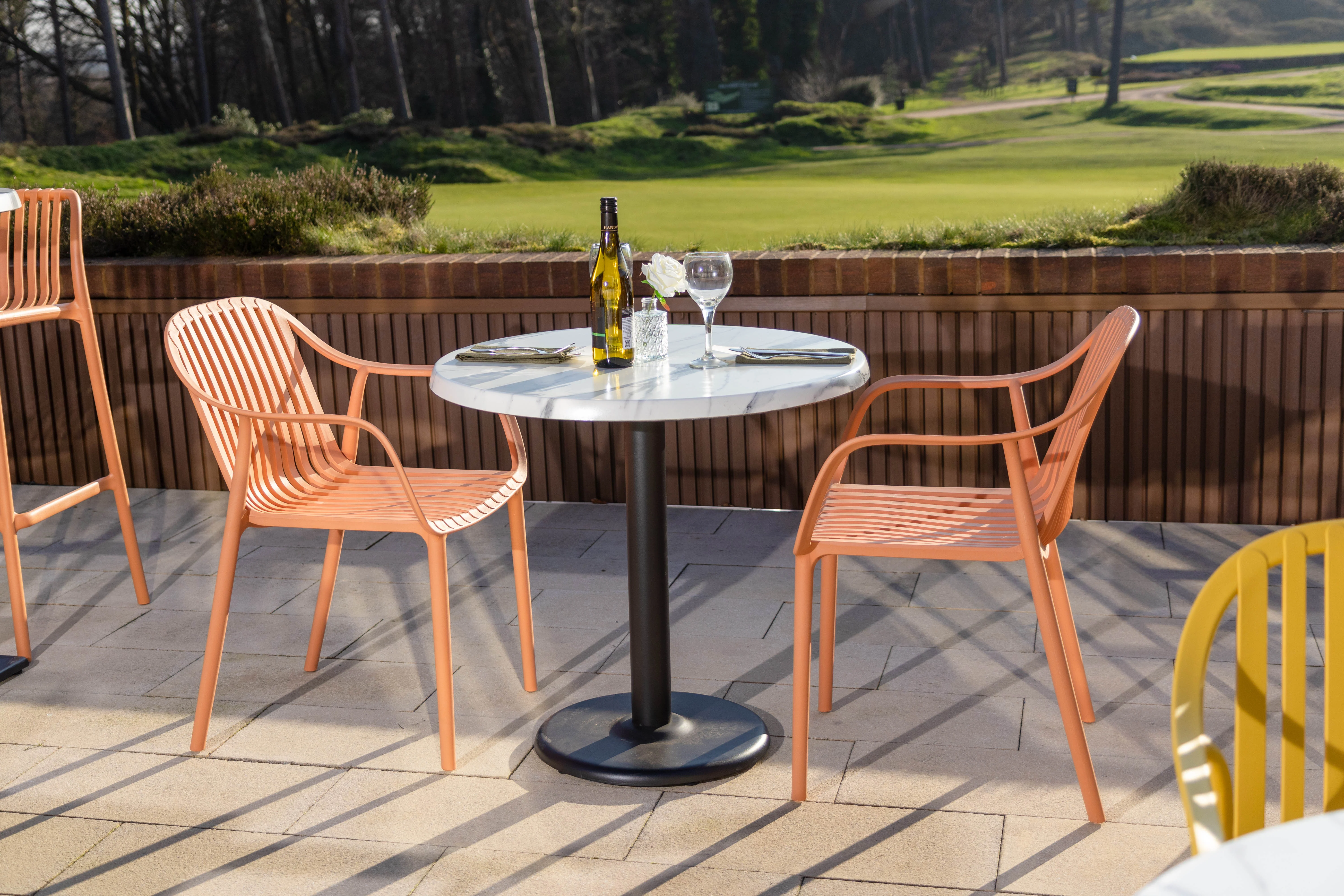 White Marble Effect Top Outdoor Café Table Set with California Chairs - Image 10