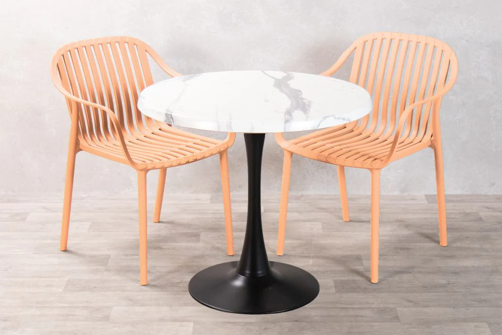 White Marble Effect Top Outdoor Café Table Set with California Chairs - Image 14